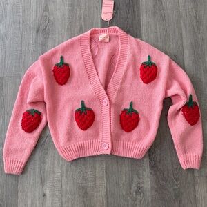 MURE + GRAND nyc pink strawberry crochet boxy oversized button up cardigan